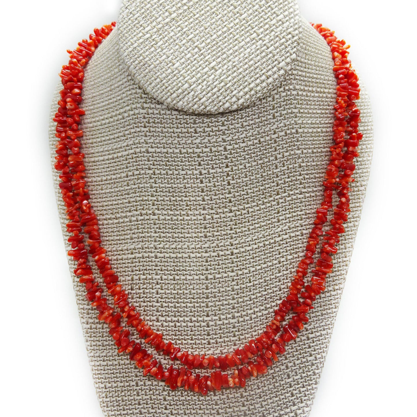 Pair of Two Genuine Natural Red Coral Chip Necklaces 29"