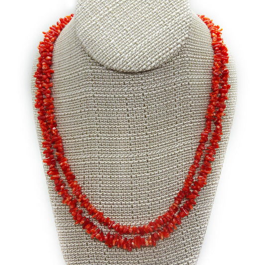 Pair of Two Genuine Natural Red Coral Chip Necklaces 29"