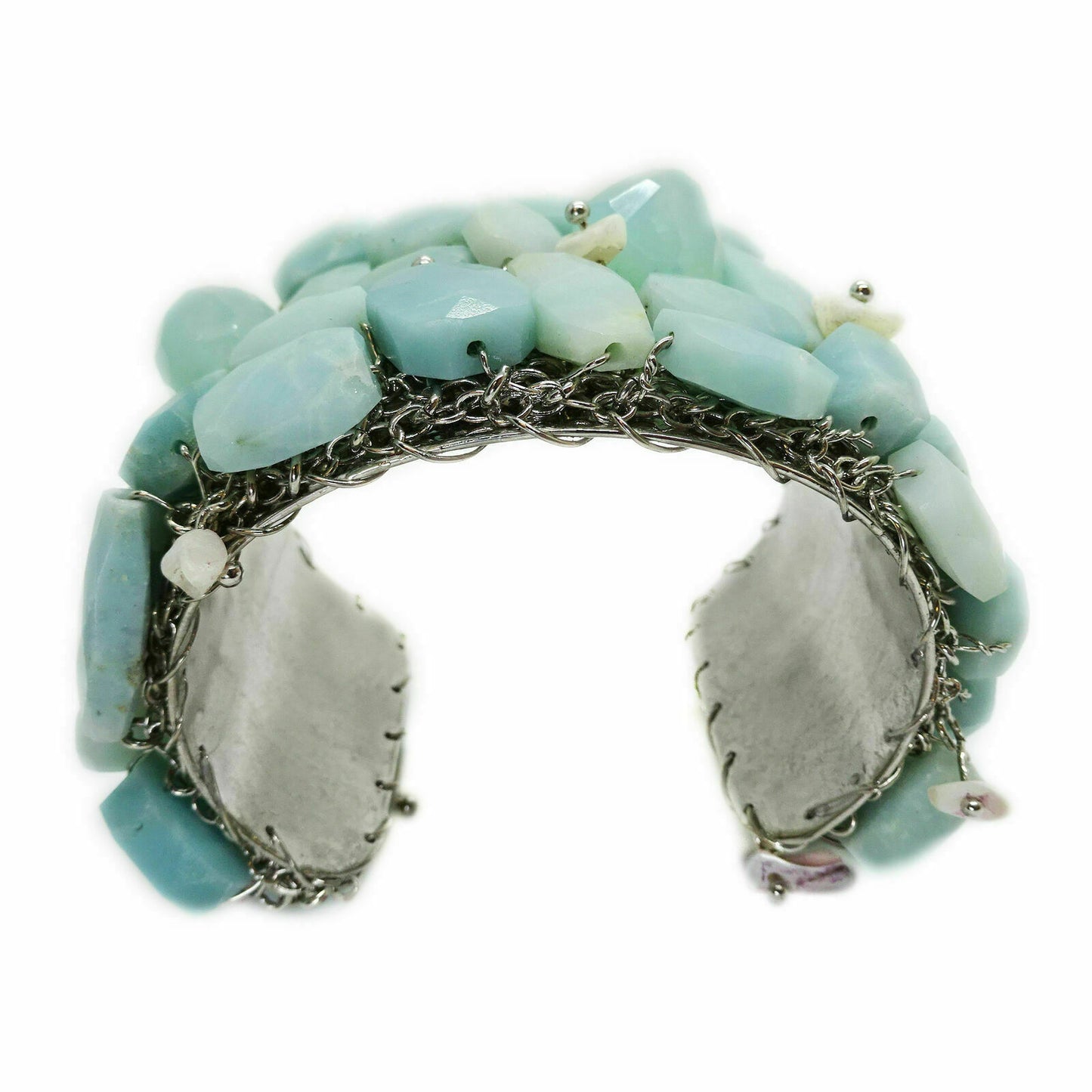 Huge Coutare Rough Aquamarine Studded Statement Cuff Stainless Steel