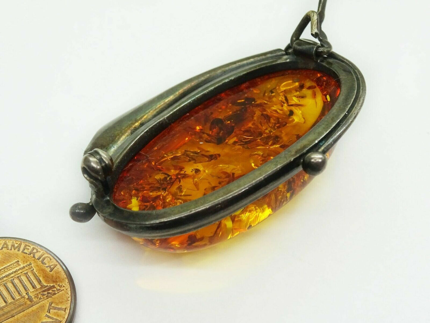 Estate Baltic Amber Pin Brooch Sterling Silver Polish Hallmark