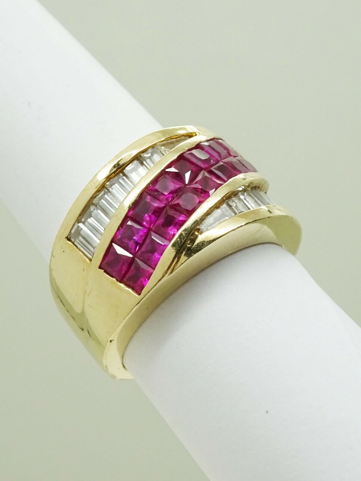 2.6ct tw Natural Square Ruby & Earth Mined Diamond Wide Band Ring 14k Gold Sz 7