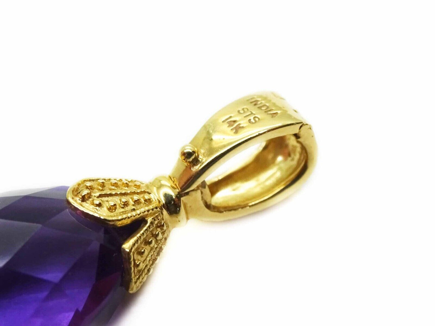 Natural Pear Briolette Amethyst Enhancer Pendant 14k Gold