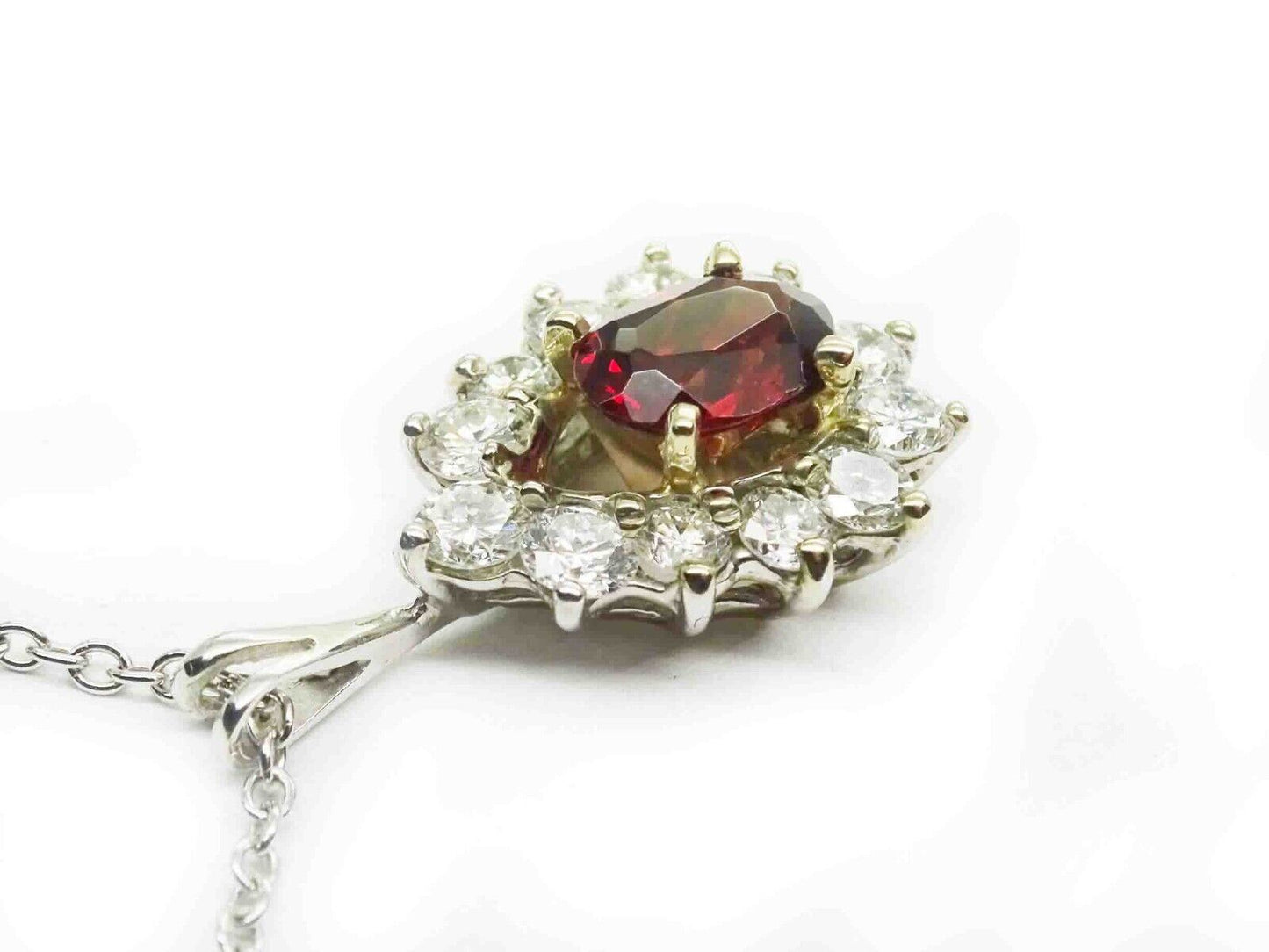 2.40ct tw Natural Almandine Garnet & Diamond Pendant Necklace 14k White Gold