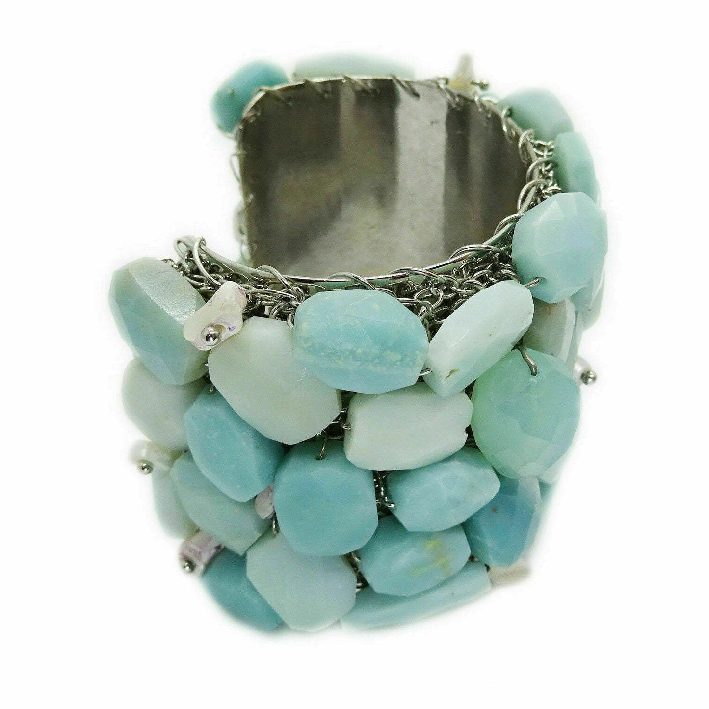 Huge Coutare Rough Aquamarine Studded Statement Cuff Stainless Steel