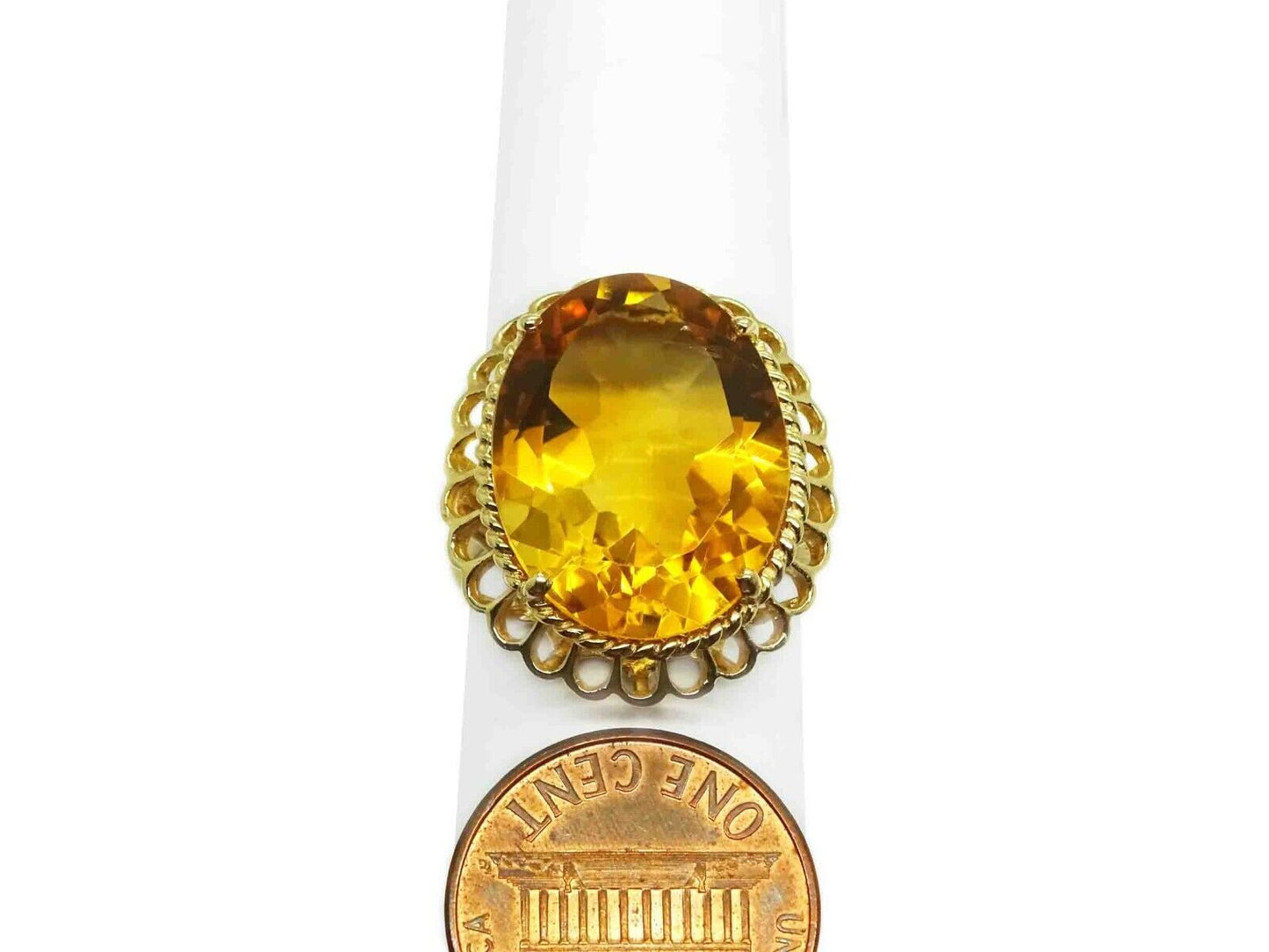 12.83ct Faceted Oval Natural Citrine Quartz Filigree Ring 14k Gold Size 8