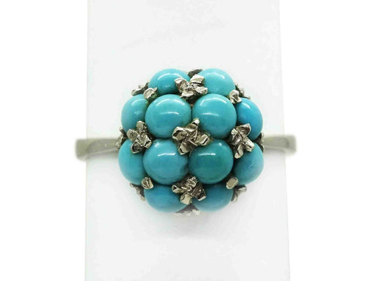 Persian Robin's Egg Blue Turquoise Cluster Pave Set Ring 18k White Gold Sz 7.25