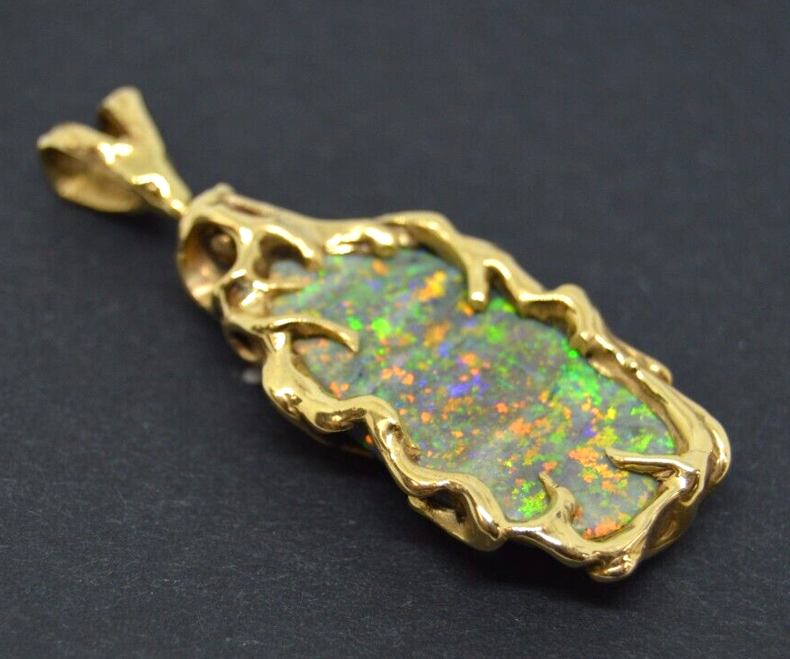 Stunning GIA Certified 9.22ct Genuine Earth Mined Black Opal Pendant 14k Gold