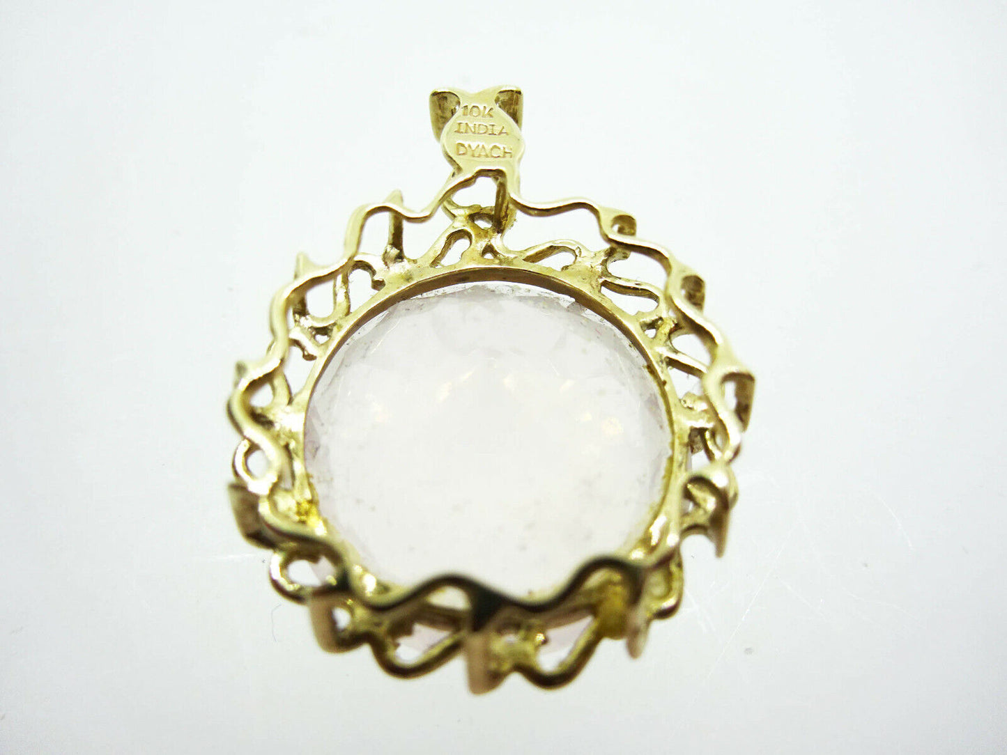 25ctw Rose Quartz Signed Filigree Pendant 10k Yellow Gold