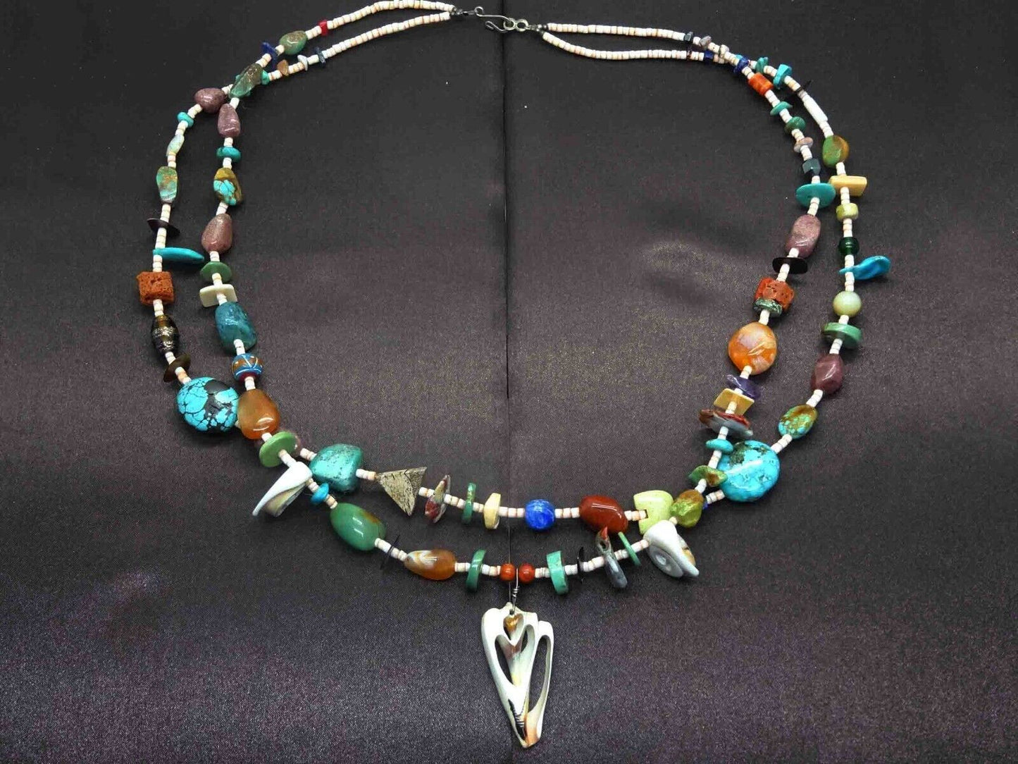 Southwest Heishi Shell & Gemstone Bead Double Strand Treasure Necklace, 30"