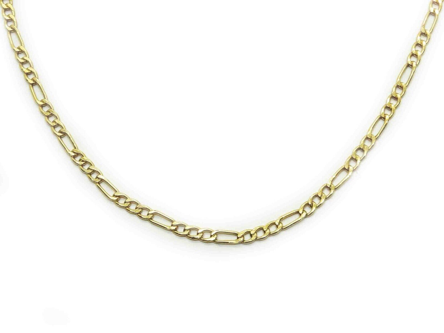 3mm Wide Italian Hollow Figaro Link Chain Necklace 14k Gold 24" Long 3 Grams