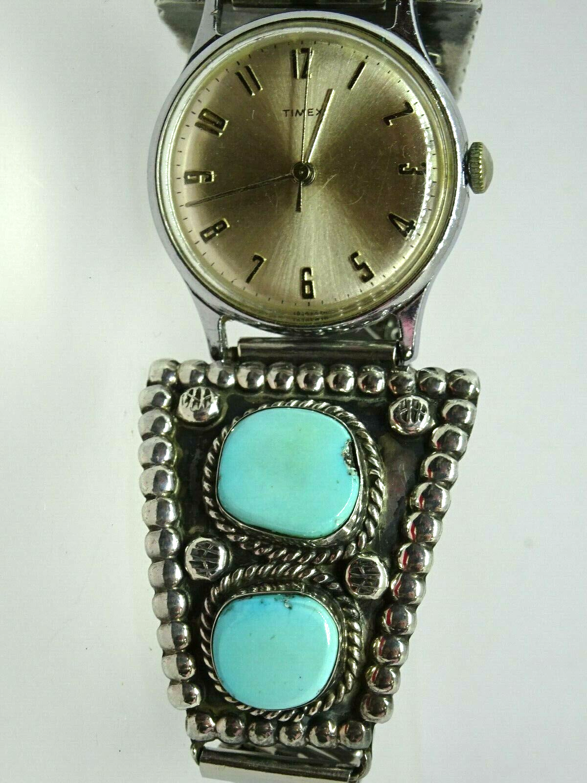 Native American Sterling Silver & Turquoise Watch Tips Signed AF