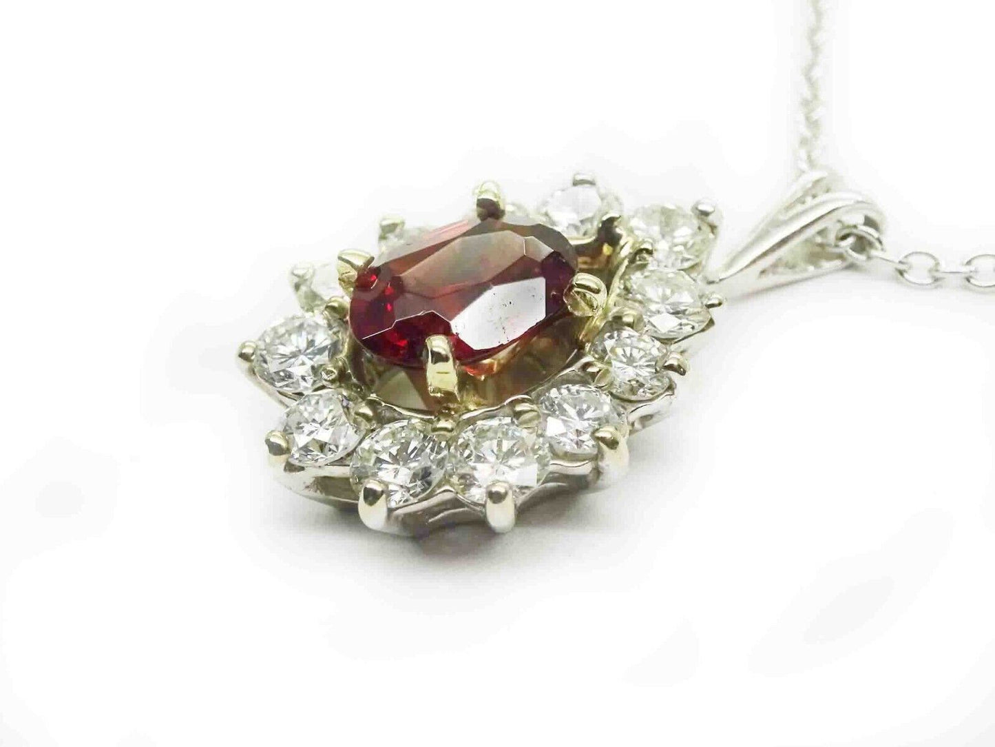 2.40ct tw Natural Almandine Garnet & Diamond Pendant Necklace 14k White Gold