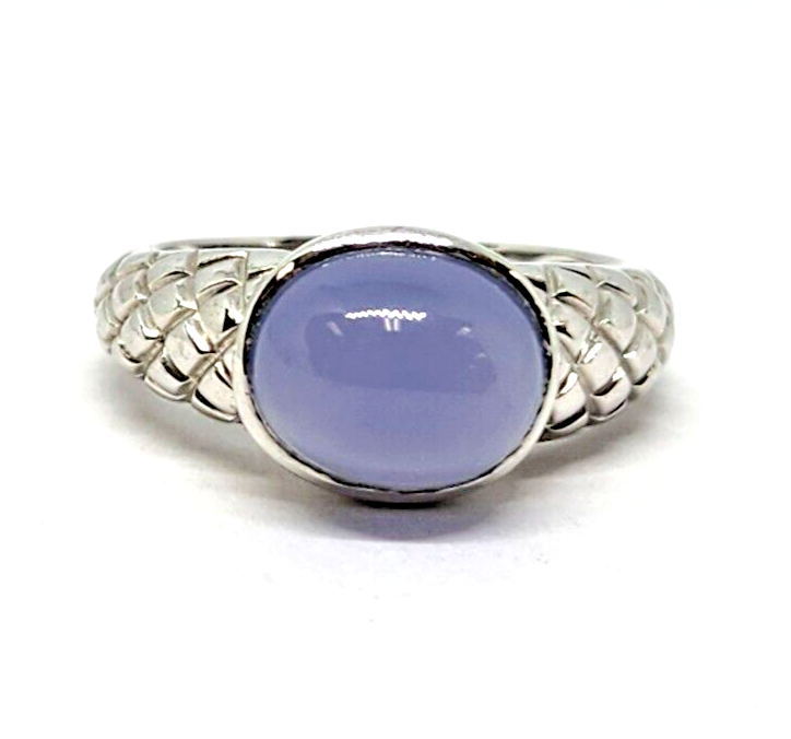 4.6ct Blue Chalcedony 10k White Gold Snakeskin Design Ring, Size 9