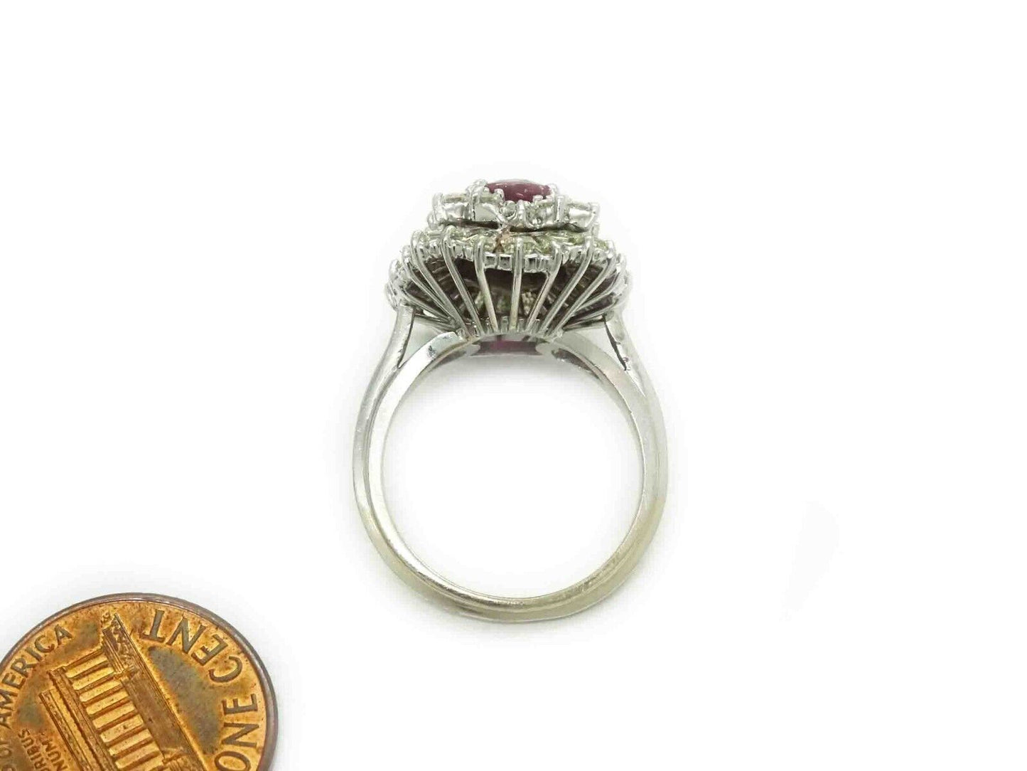 4.46ct tw Natural Ruby & Diamond Halo Cocktail Ring 14k White Gold Size 6.75