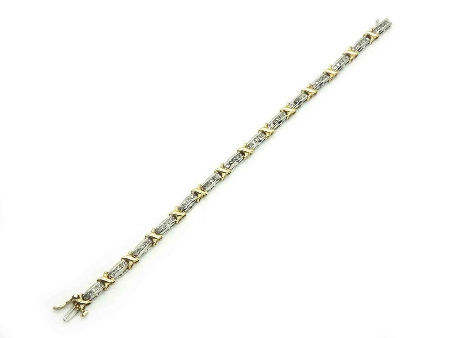 2.10ct tw Natural Diamond X Kiss Station Tennis Bracelet Two-Tone 10k Gold