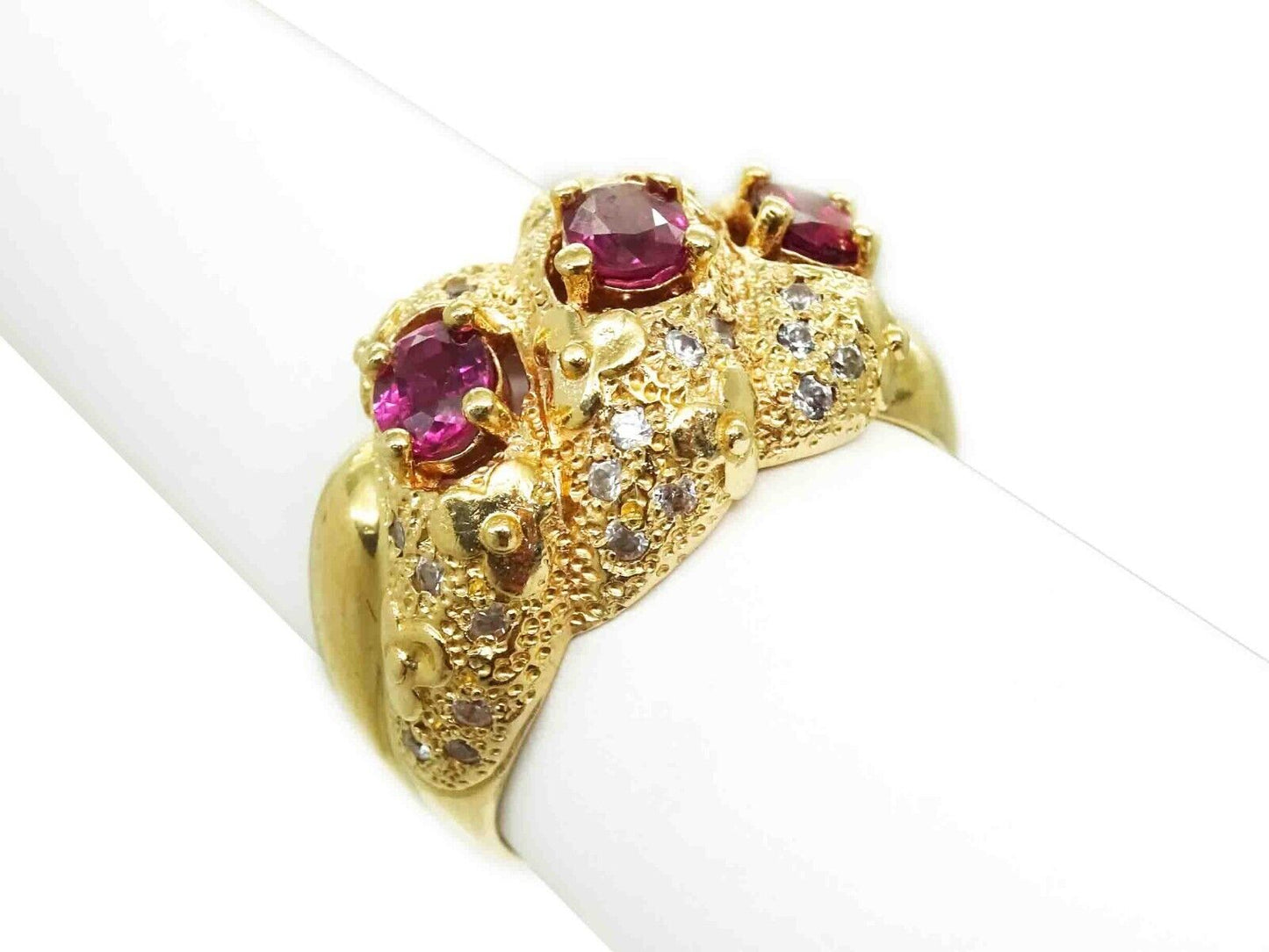 0.90ct tw Natural Ruby & Diamond Shrimp Flower Cocktail Ring 14k Gold Size 8.5