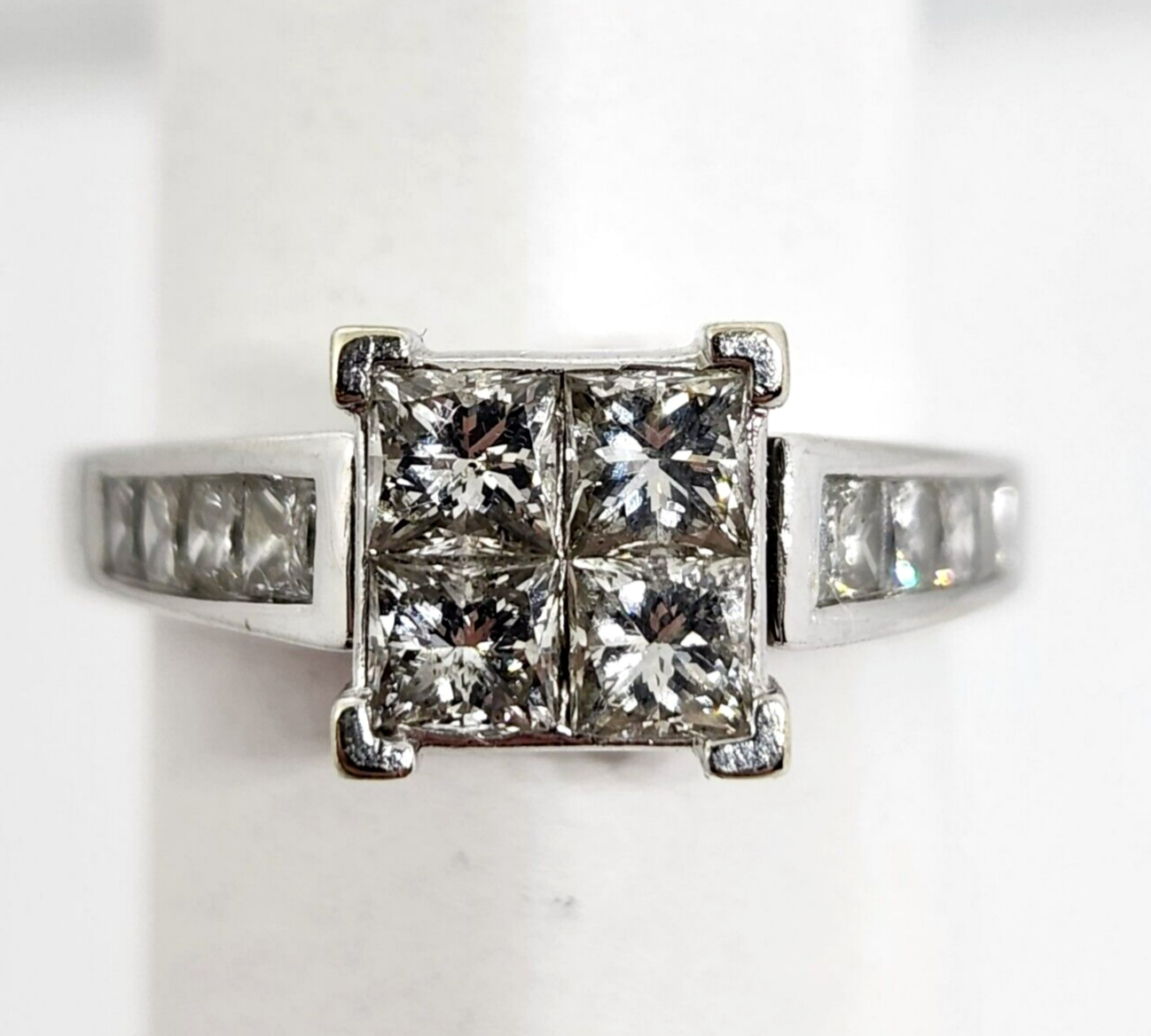 1.9ct tw Quad Princess-cut Diamond Engagement Ring 14k White Gold, Size 10