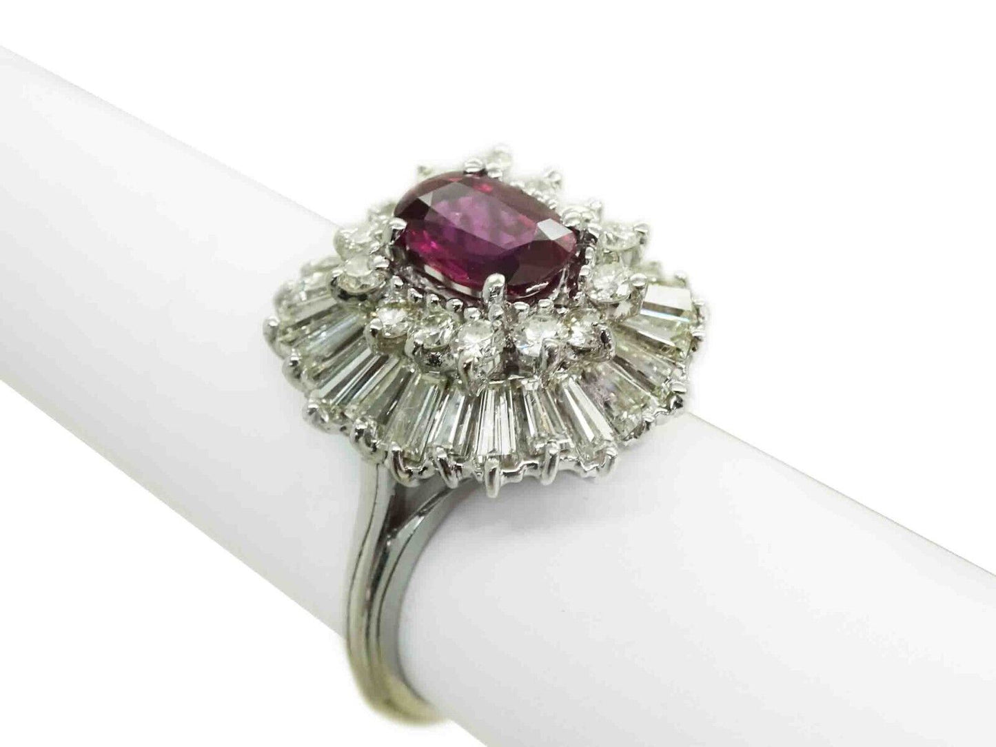 4.46ct tw Natural Ruby & Diamond Halo Cocktail Ring 14k White Gold Size 6.75