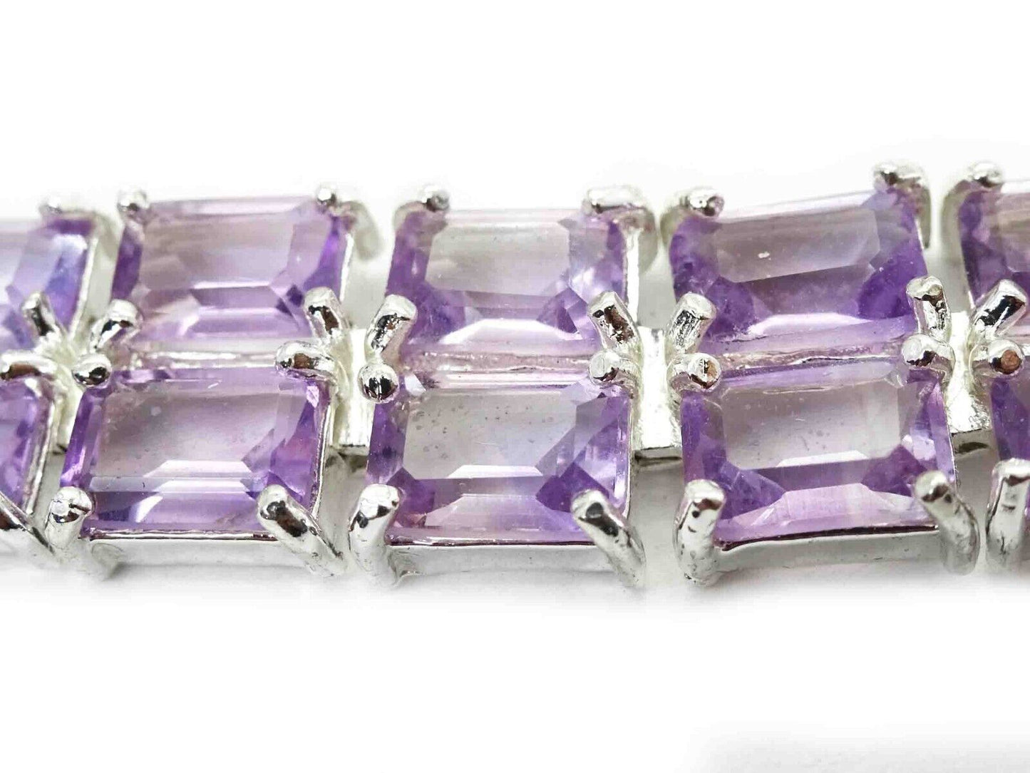 Em-Cut Natural Amethyst Double Row 12mm Tennis Bracelet Sterling Silver 7.25"