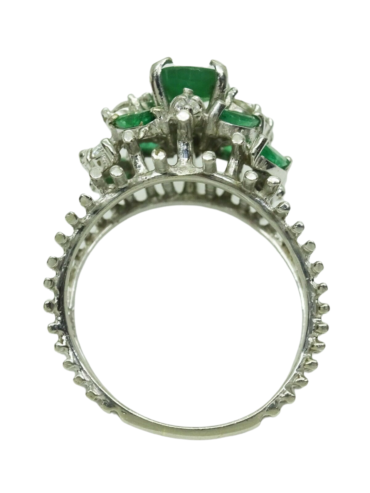 1.61ct tw Natural Emerald & Diamond Open Bar Ring 14k White Gold Size 7.5