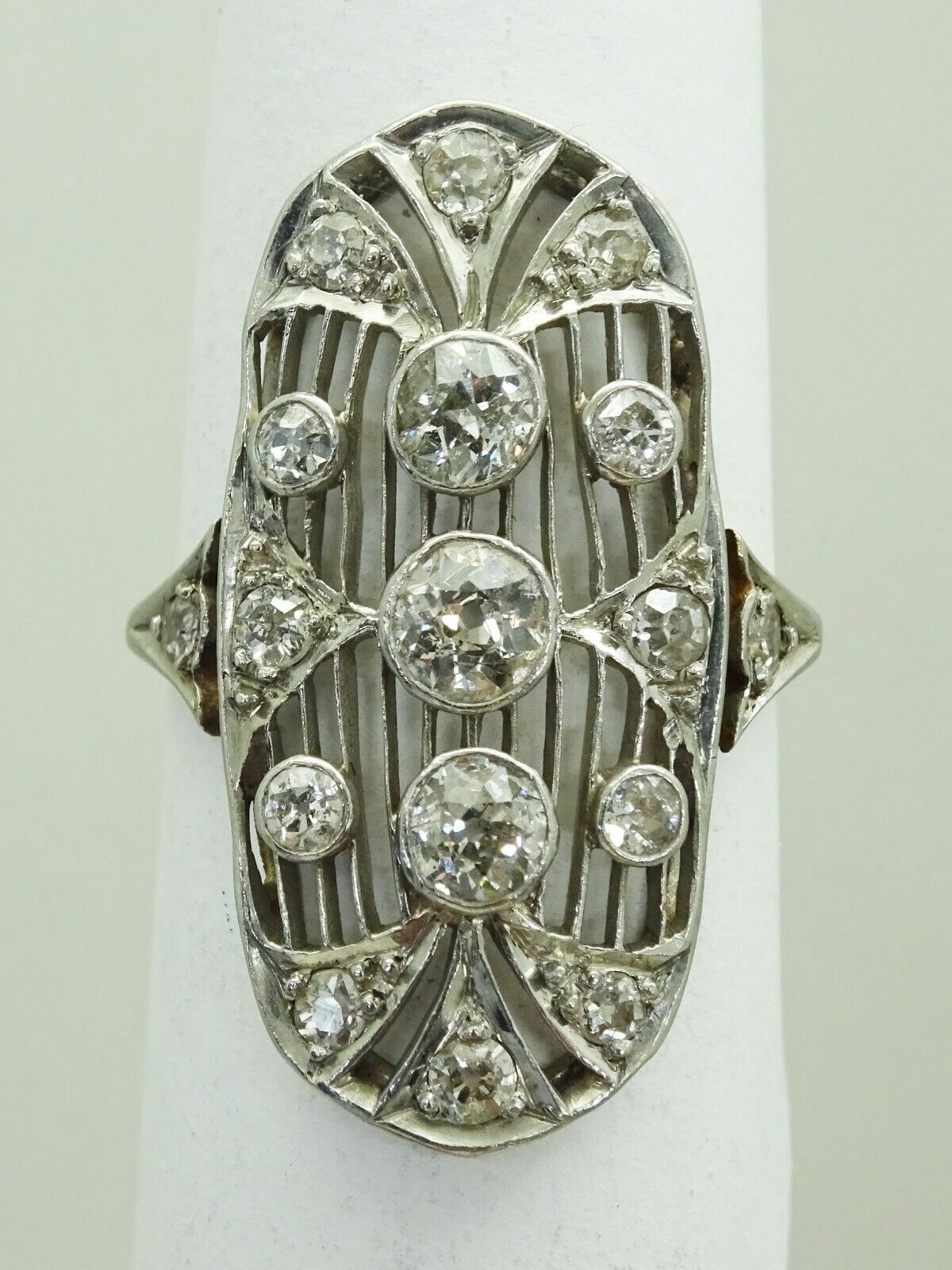 Art Deco 1.13ct tw Old Euro Natural Diamond Filigree Ring Platinum 14k Size 5