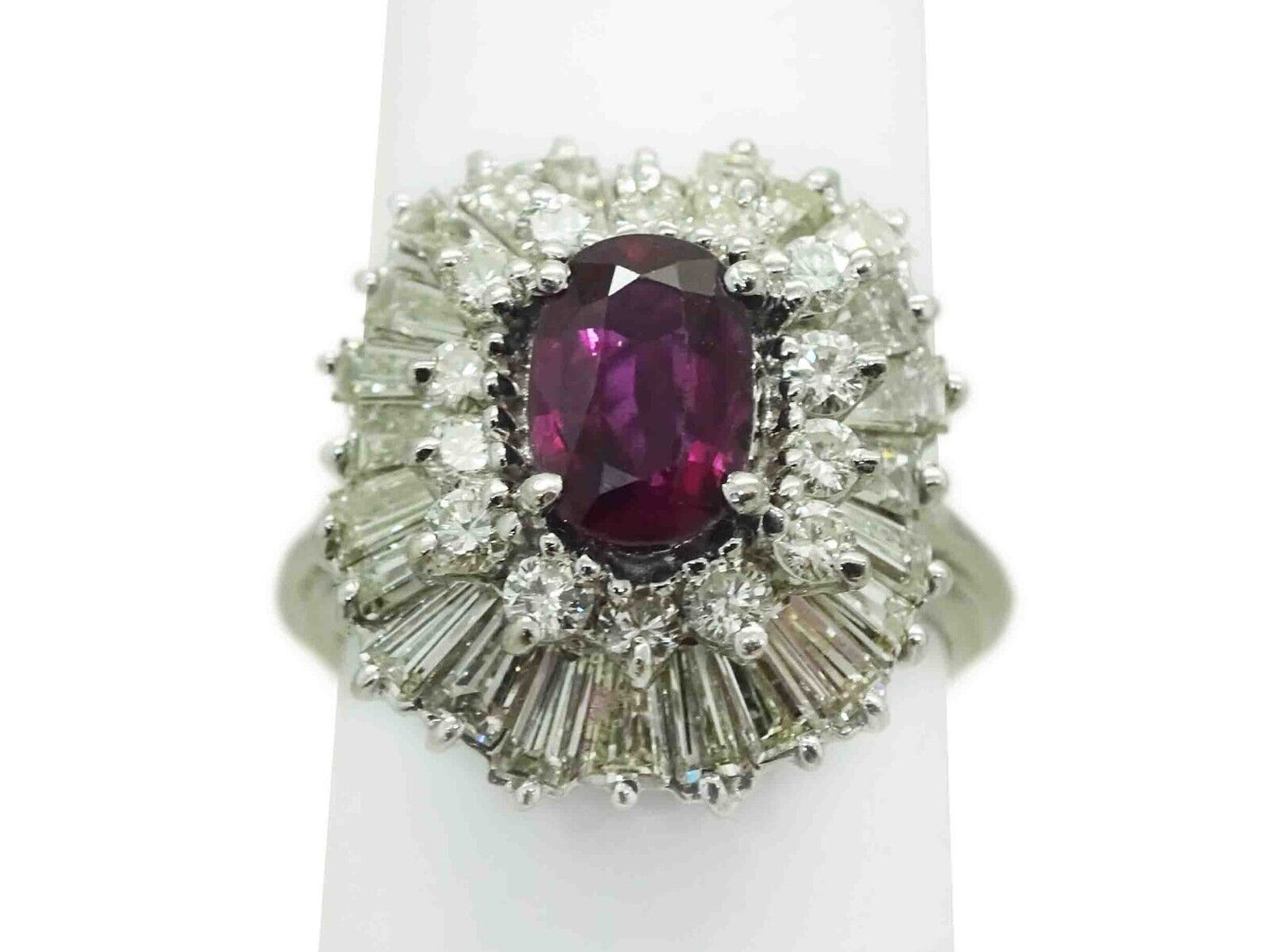 4.46ct tw Natural Ruby & Diamond Halo Cocktail Ring 14k White Gold Size 6.75