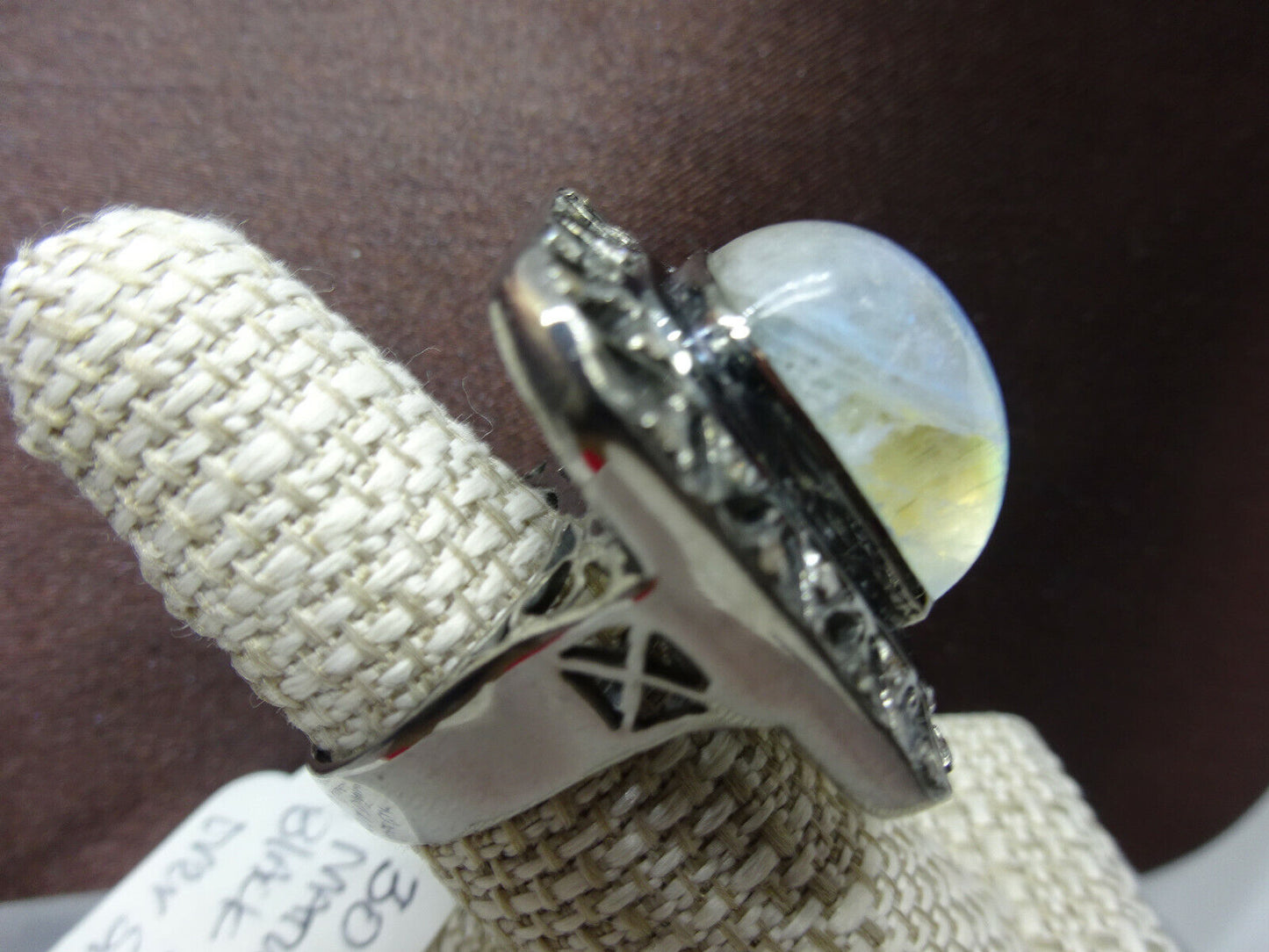 New 23.3ctw Natural Moonstone & Diamond Custom Ring Black Rhodium Size 7