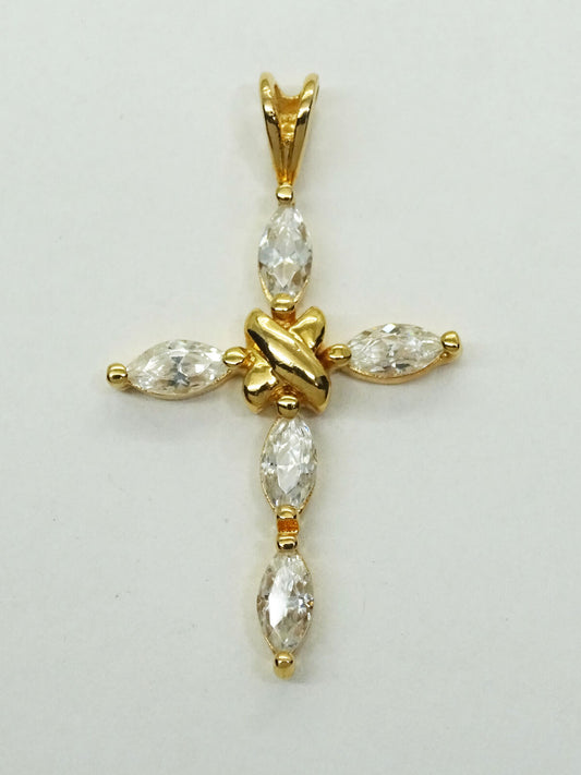 Marquise White Topaz Vermeil Sterling Silver Cross Pendant