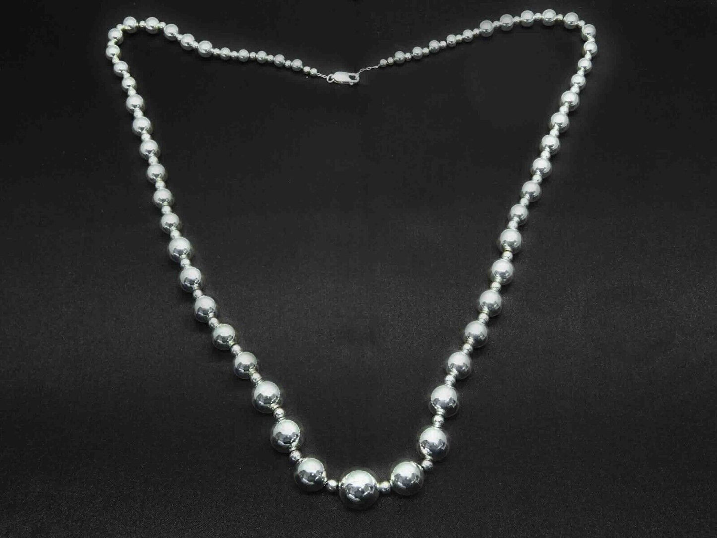 4-16mm Wide Graduated Floating Bead Necklace Sterling Silver 31" Long 58.3 Grams