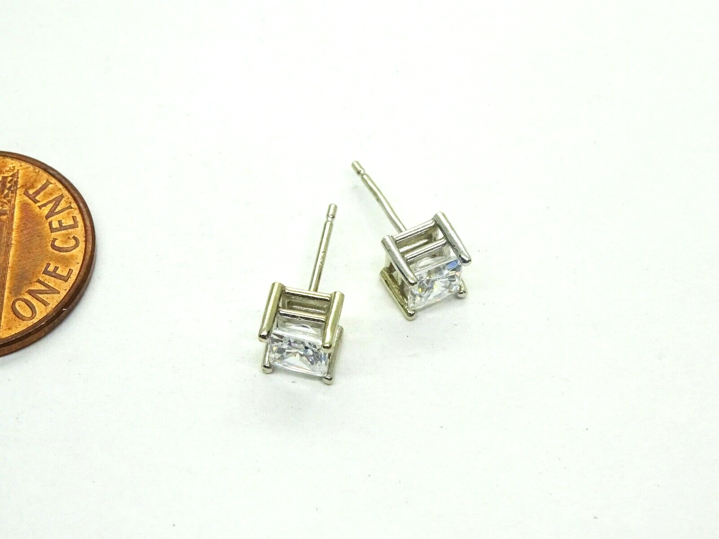 Square Colorless CZ Stud Earrings 14k White Gold