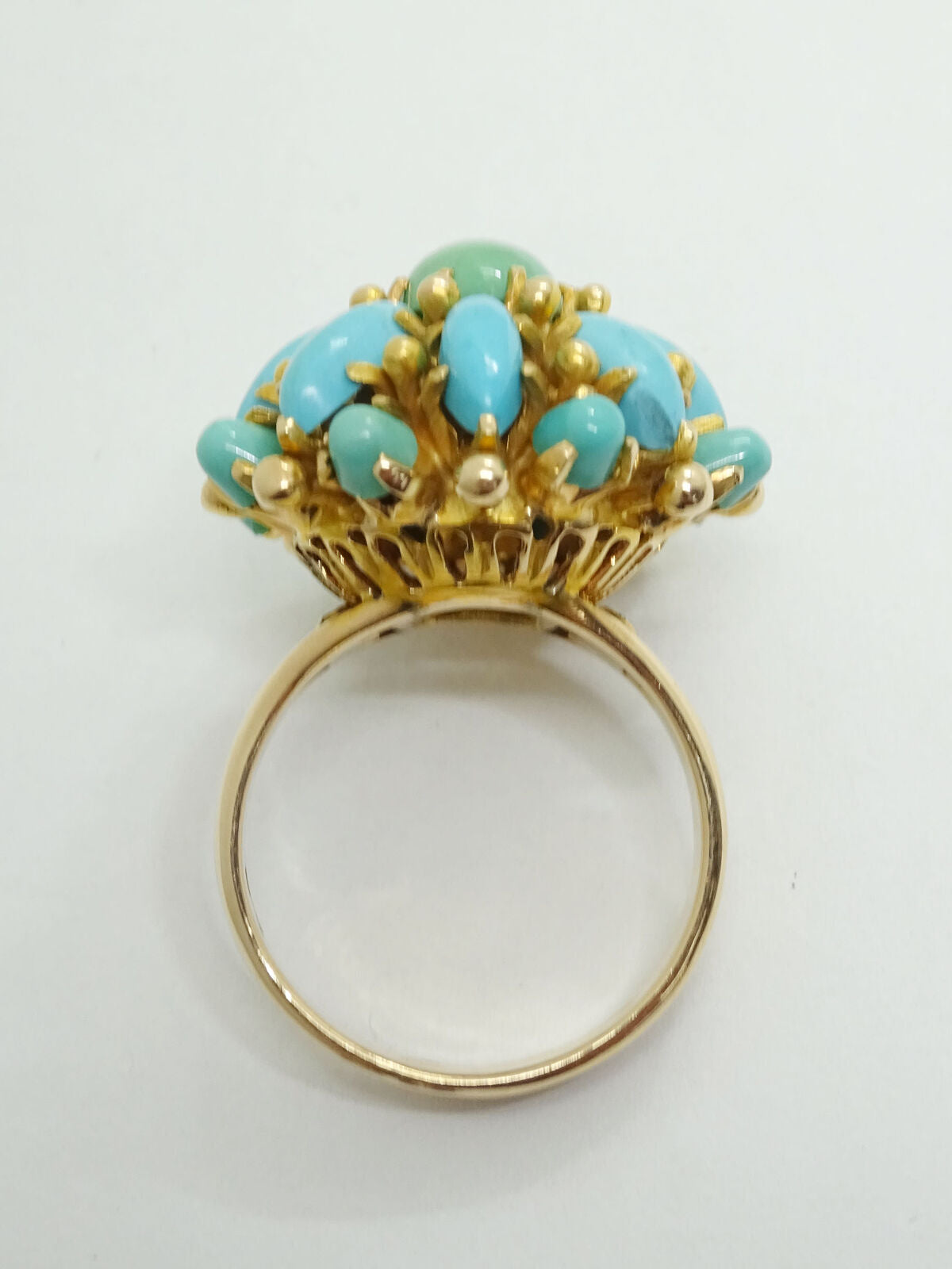 Turquoise Cabochon Cluster Ring 14k Gold Size 7.25