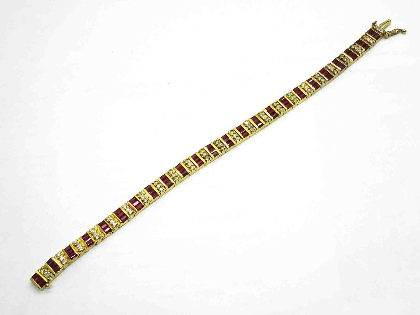 Natural Heat Treated Ruby & Diamond Link Bracelet 14k Gold 7.25"