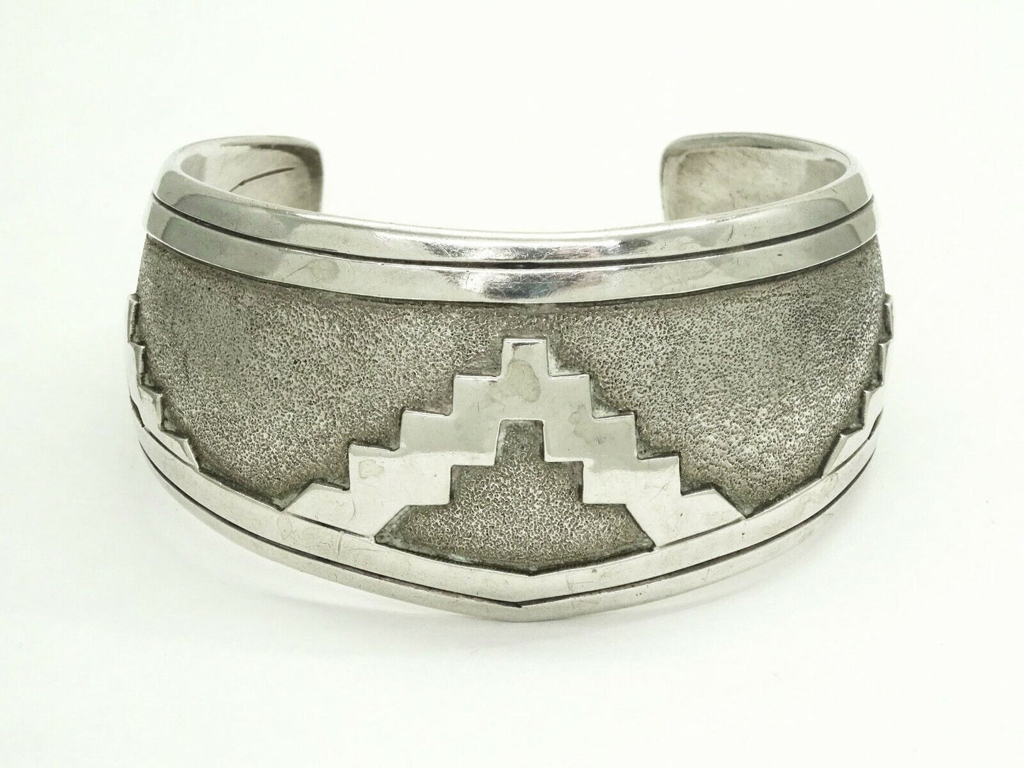 Southwestern Geometric Modernist Wide Cuff Bracelet Sterling Silver