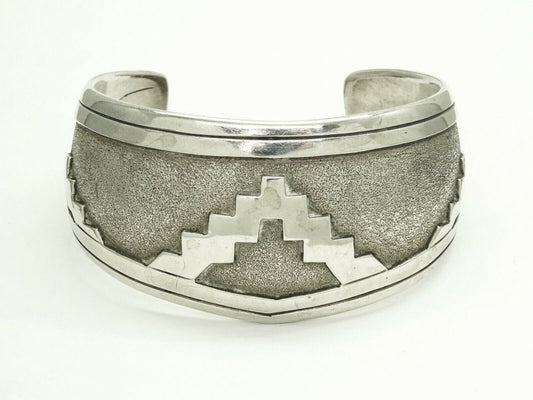 Southwestern Geometric Modernist Wide Cuff Bracelet Sterling Silver