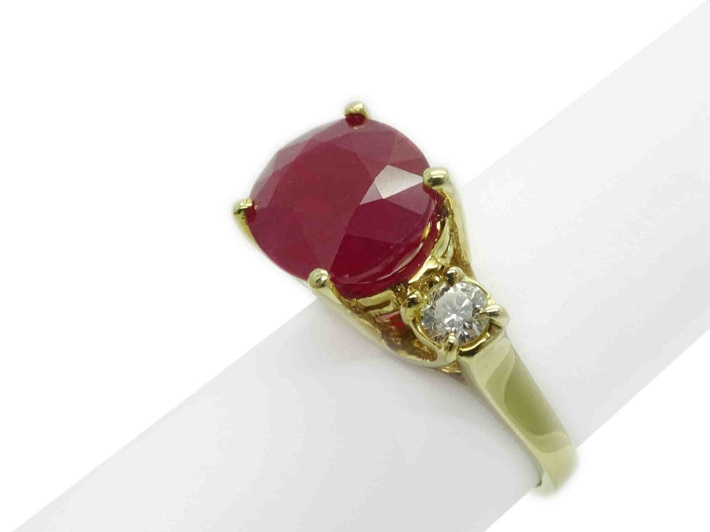 12.1ct tw Glass-Filled Natural Ruby & Diamond 3-Stone Ring 14k Gold Size 11.5