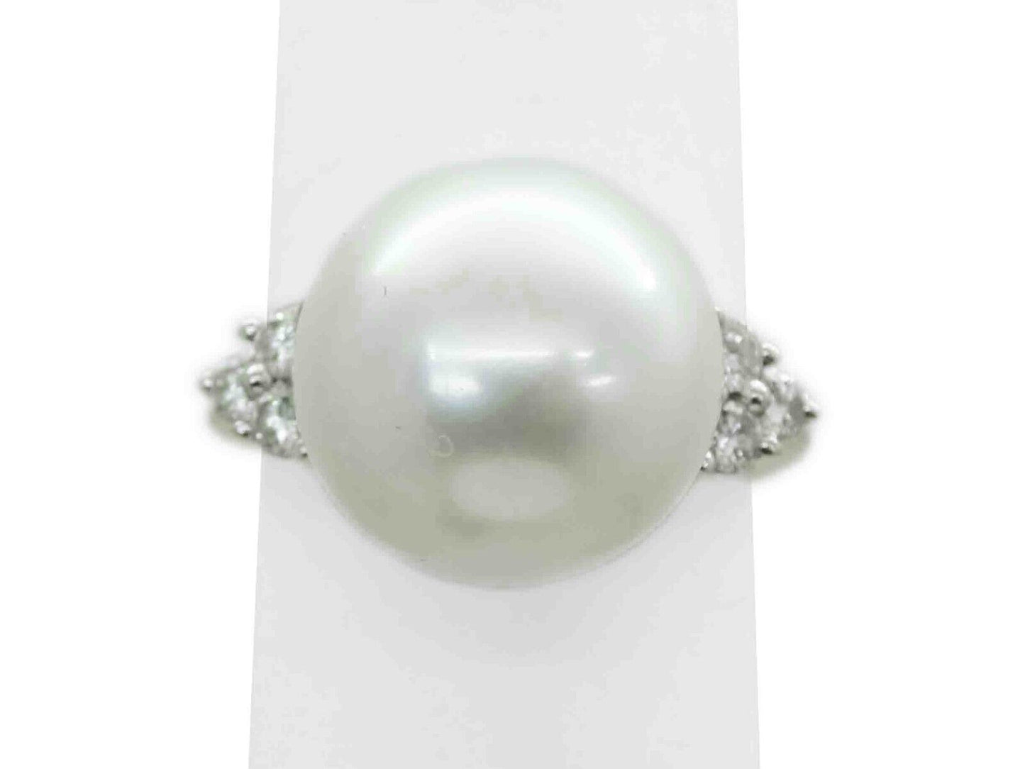 11.9mm Wide Natural Pearl & Diamond Accent Ring 18k Gold Size 4.5