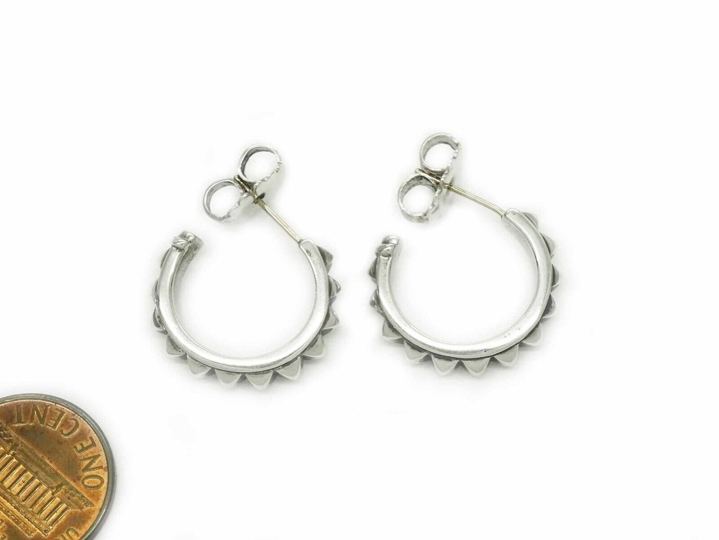 Caviar Designer Signed Dangle Hoop Earrings Sterling Silver