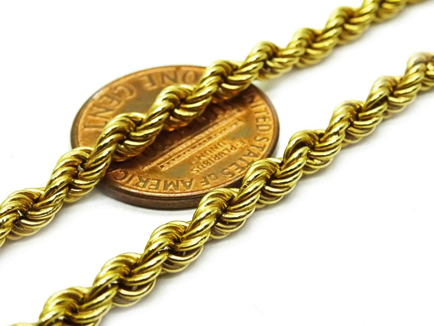 3.5mm Wide Italian Rope Chain Necklace 14k Gold 20" Long 10.7 Grams