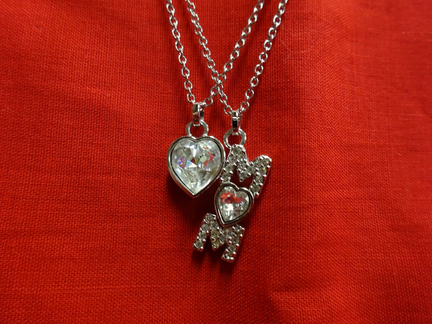 Swarovski 2-Strand Silver Plated Crystal Mom Heart Necklace 15" Swan Signed