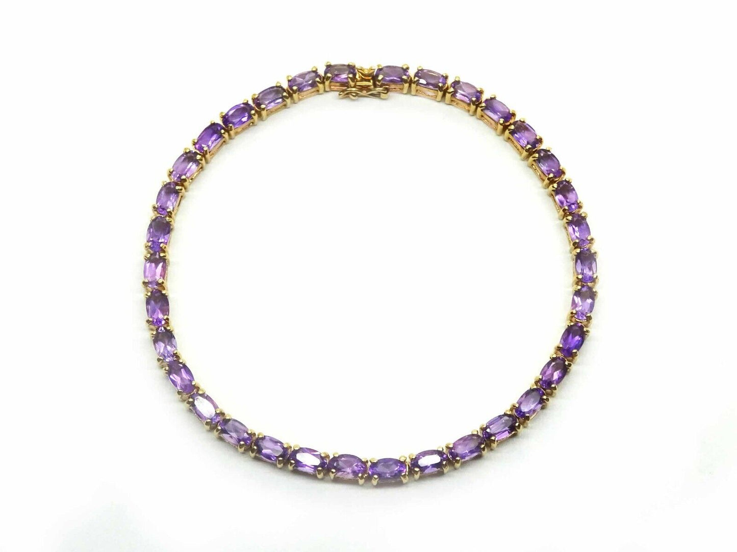 6.12ct tw Oval Natural Amethyst 3.5mm Wide Tennis Bracelet 14k Gold 7" Long