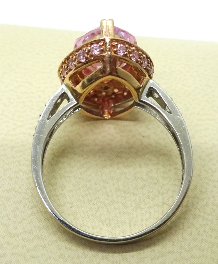 MEDA Lab-Created Pink Sapphire & CZ Cocktail Ring 14k Rose & White Gold Size 8