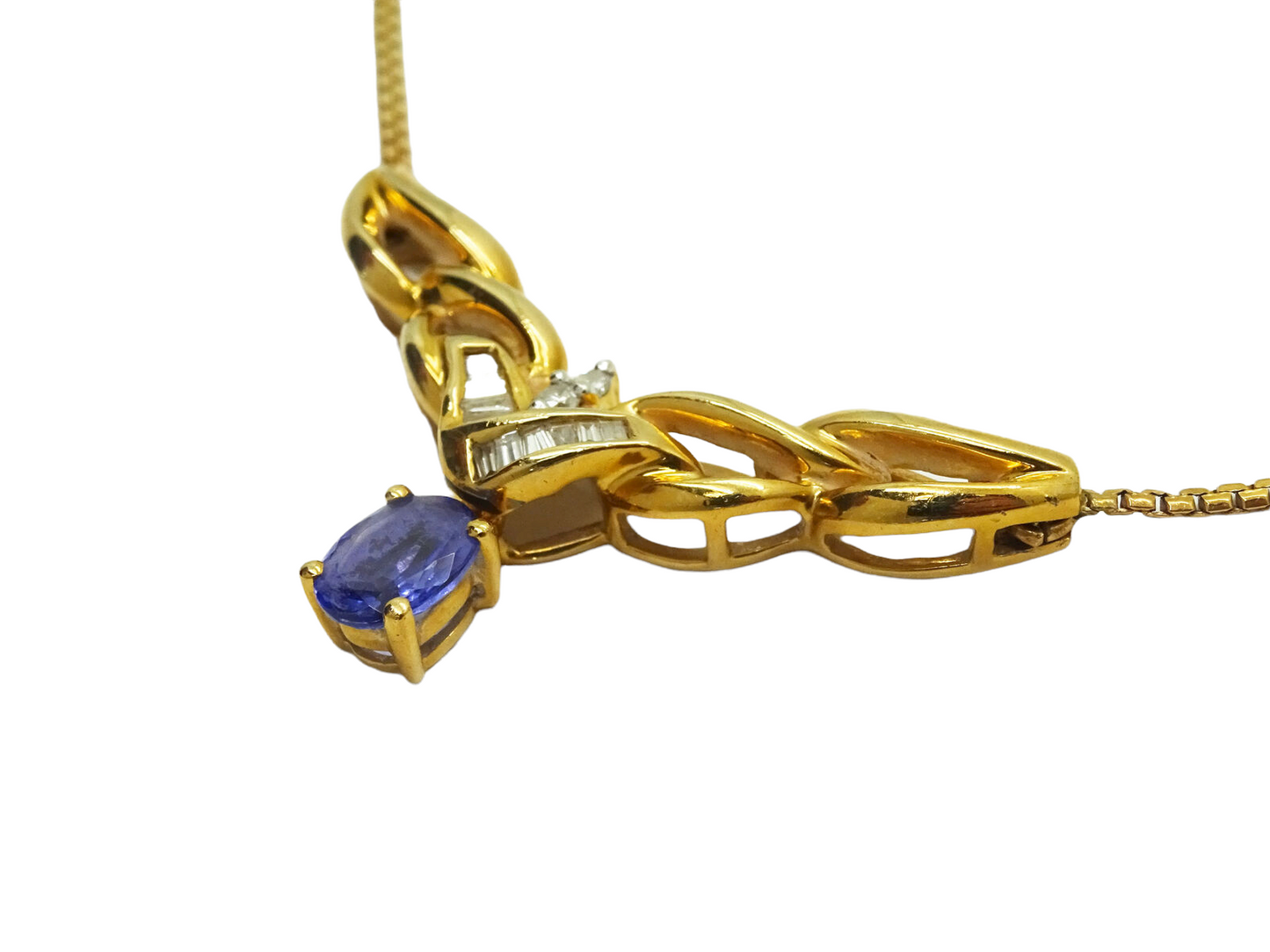 Natural Tanzanite & Diamond Open Center Station Necklace 14k Gold 17.5"