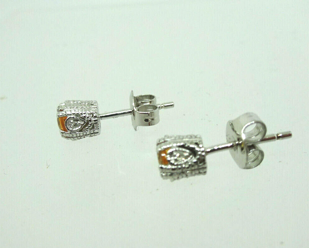 0.5ctw Natural Mandarin Citrine & Diamond Stud Earrings 10k White Gold