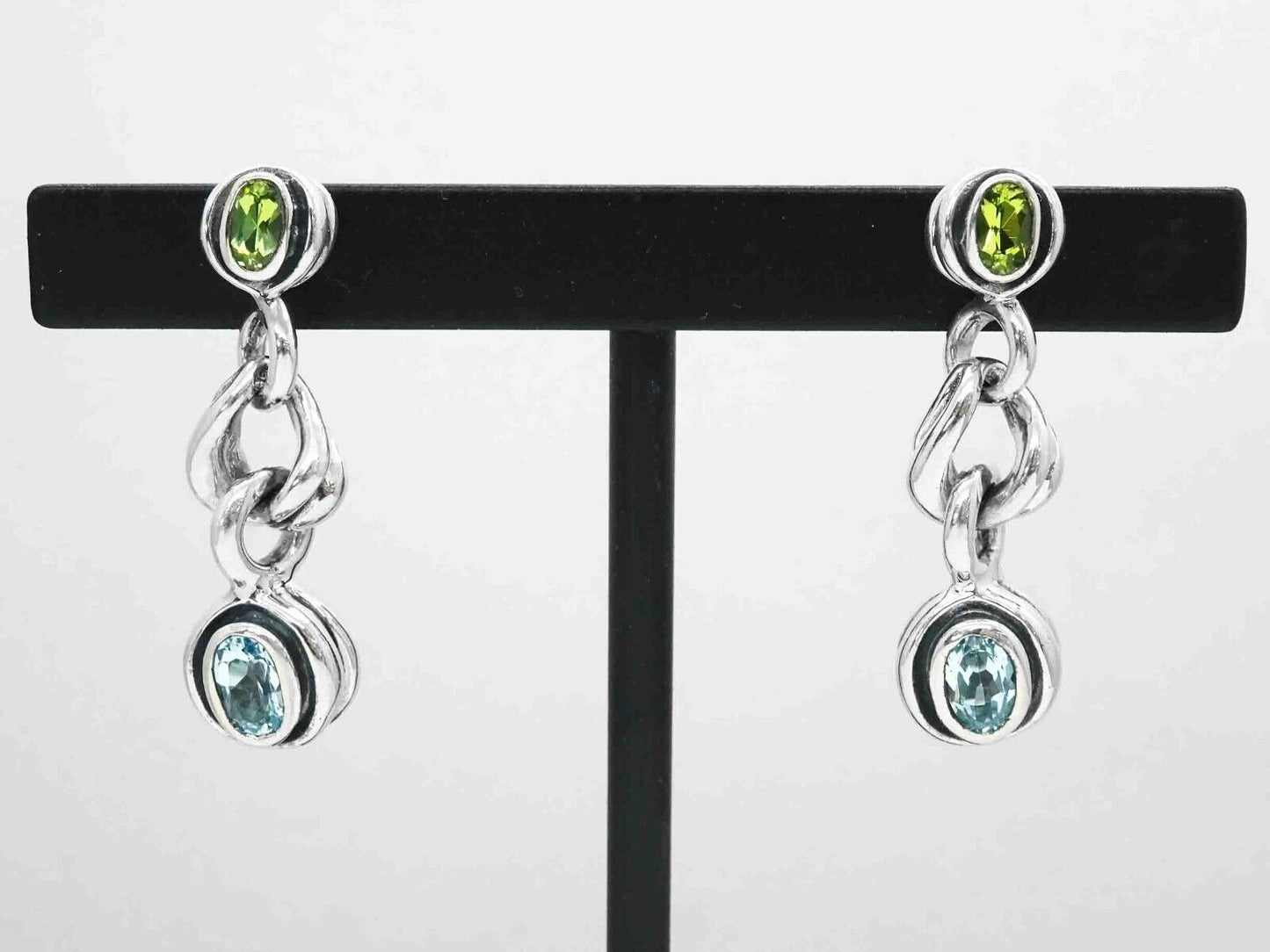 David Wysor Designer Aquamarine & Peridot Dangle Earrings Sterling Silver