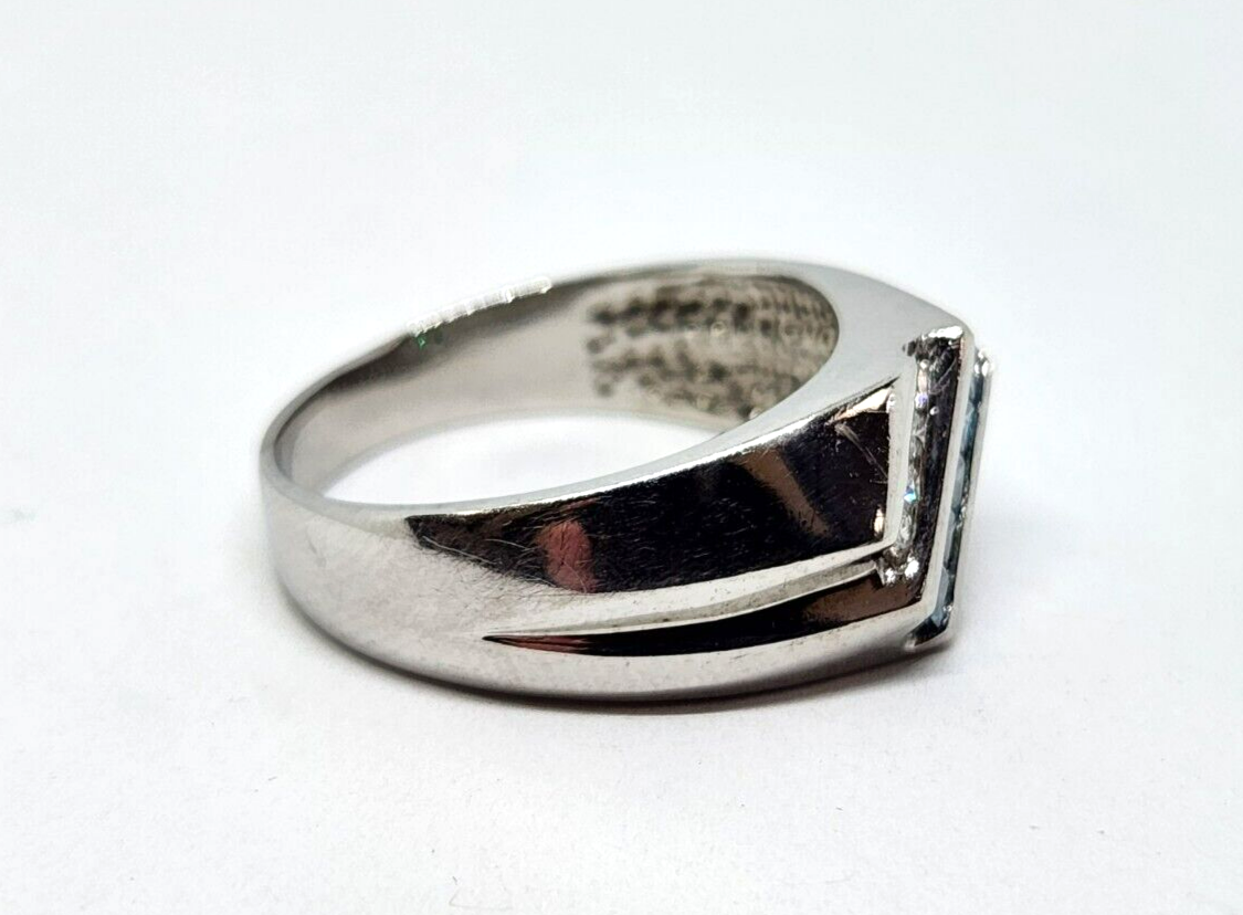 Men's 14k White Gold 0.5ct tw Princess Cut Blue  & White Diamond Ring, Size 12