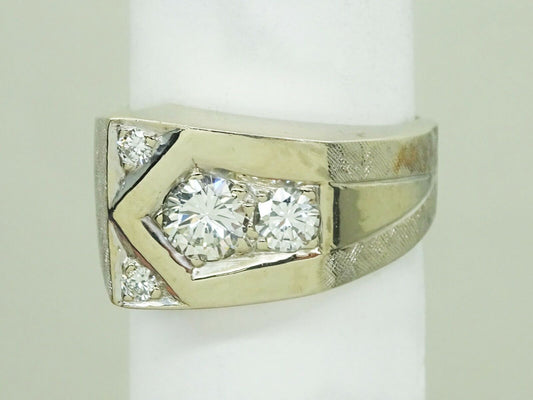 0.75ct tw Earth Mined Diamond Ribbon Edge Design Ring 14k White Gold Size 7.5