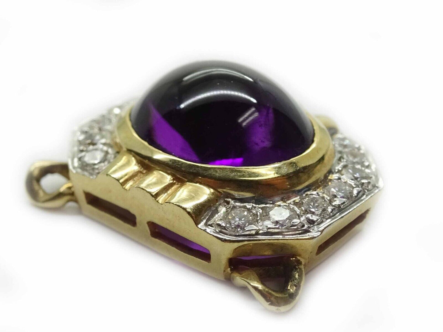 7.23ct Oval African Amethyst Cabochon & Diamond Slide Pendant 14k Gold