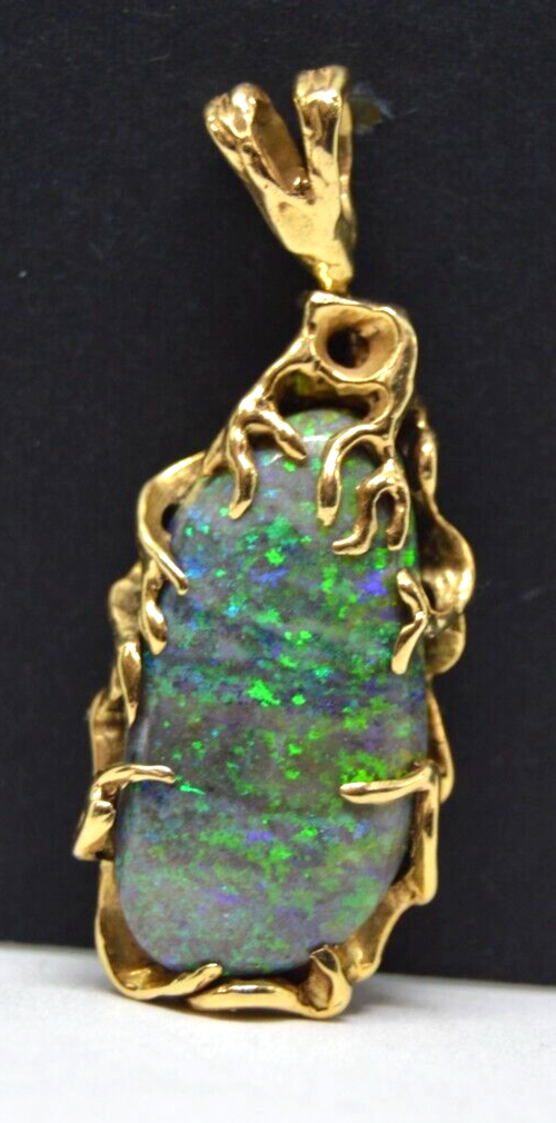 Stunning GIA Certified 9.22ct Genuine Earth Mined Black Opal Pendant 14k Gold