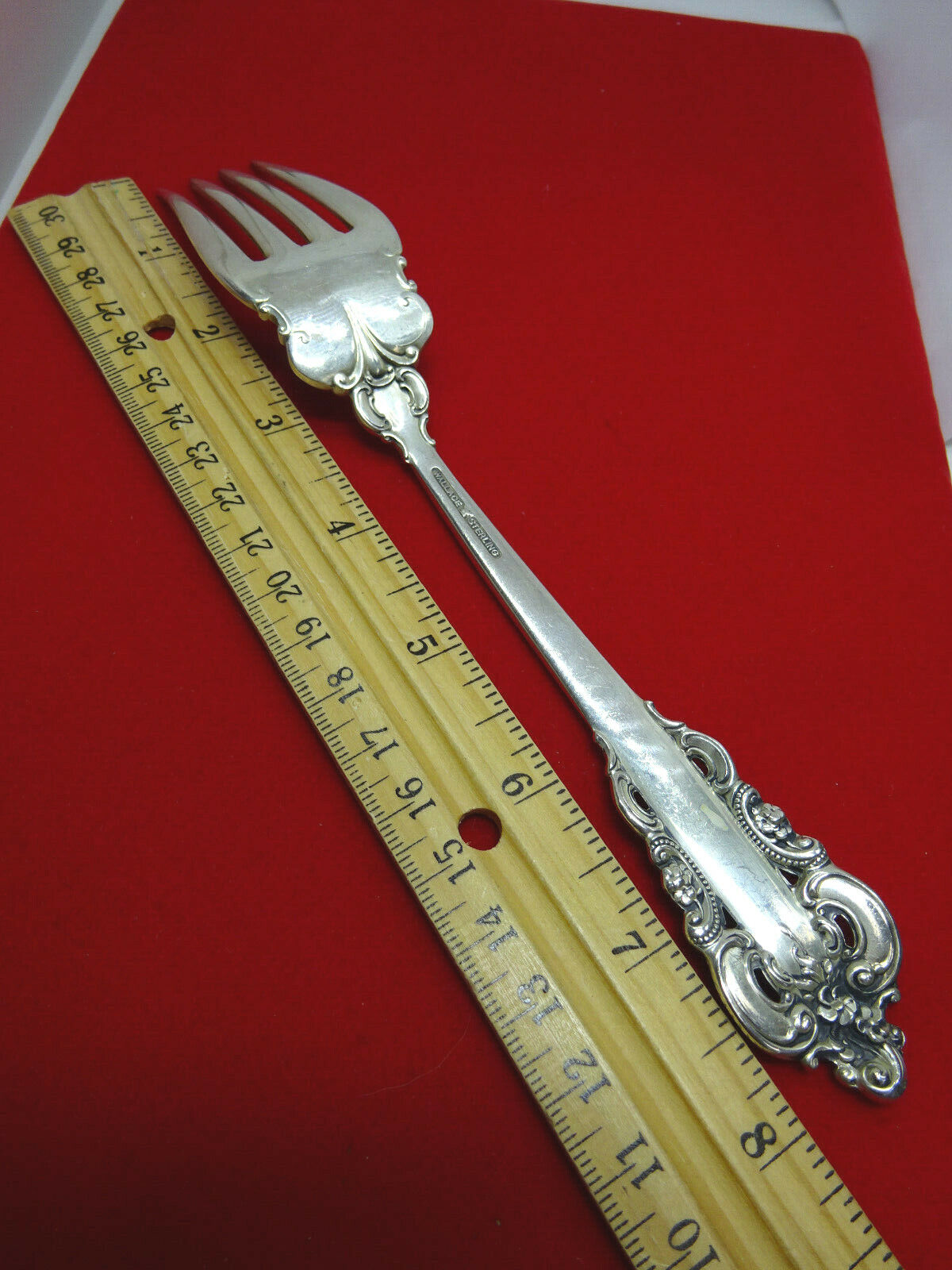 Grande Baroque by Wallace Sterling Silver Meat Fork, 8 1/4",Hallmarked,NO MONO