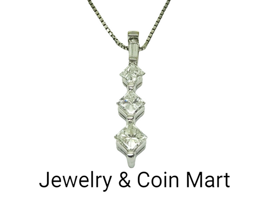 1.00ct tw Princess Diamond Drop Pendant Box Chain Necklace 14k White Gold